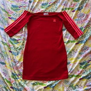 Adidas off shoulder red and pink dress size L